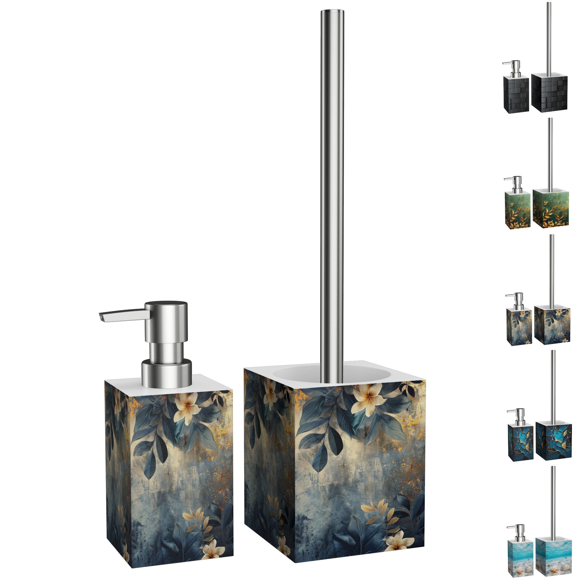 Sanilo Badaccessoire-Set mit Motiv, viele schöne Seifenspender und WC Bürsten zur Auswahl, Klobürste mit auswechselbaren Bürstenkopf, 2 tlg., 2-tlg., Desinfektionsspender mit stabiler Pumpe, hochwertig & modern