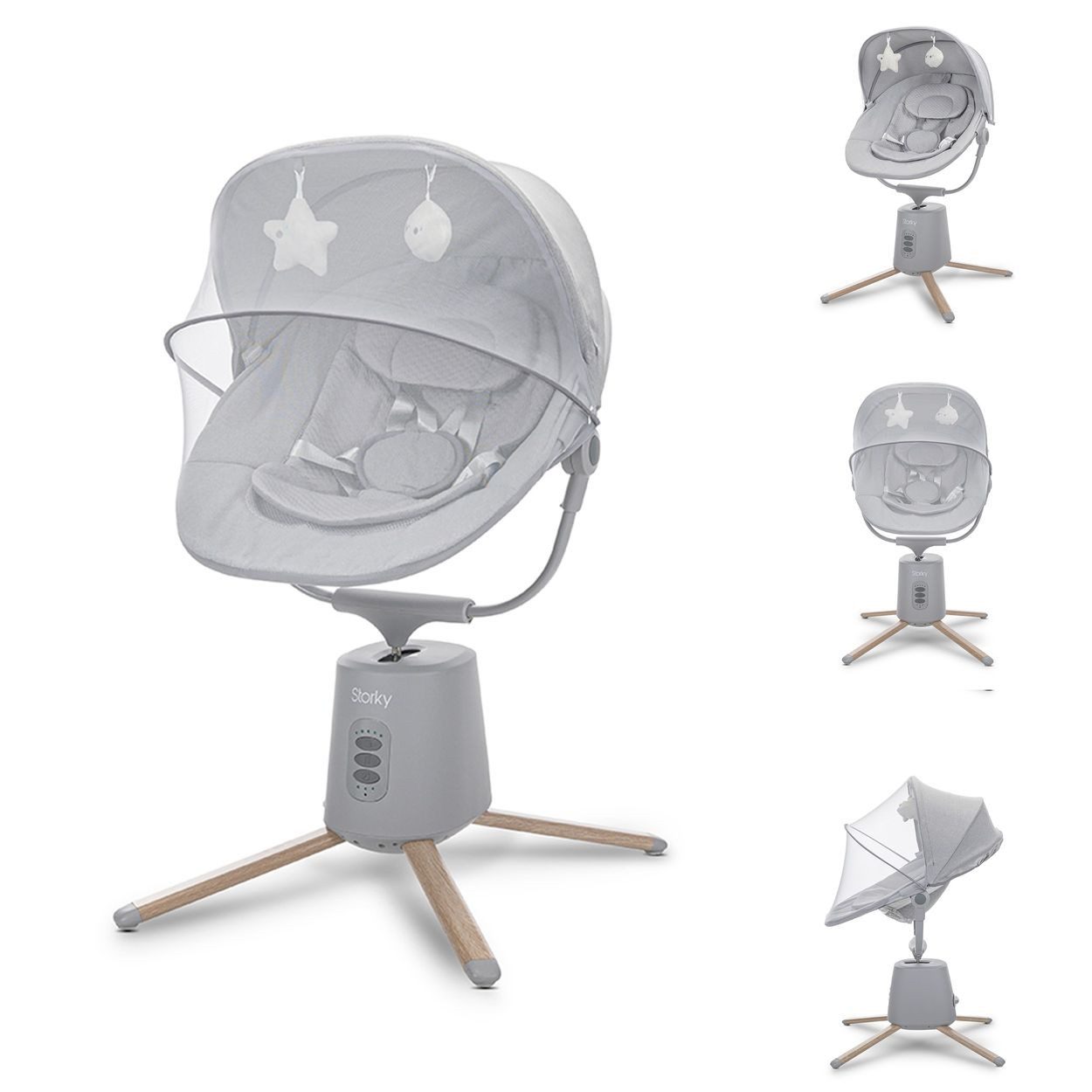 Lorelli Babywippe Babywippe Storky Musik, Bluetooth Fernbedienung Plüschtiere Timer Gurt