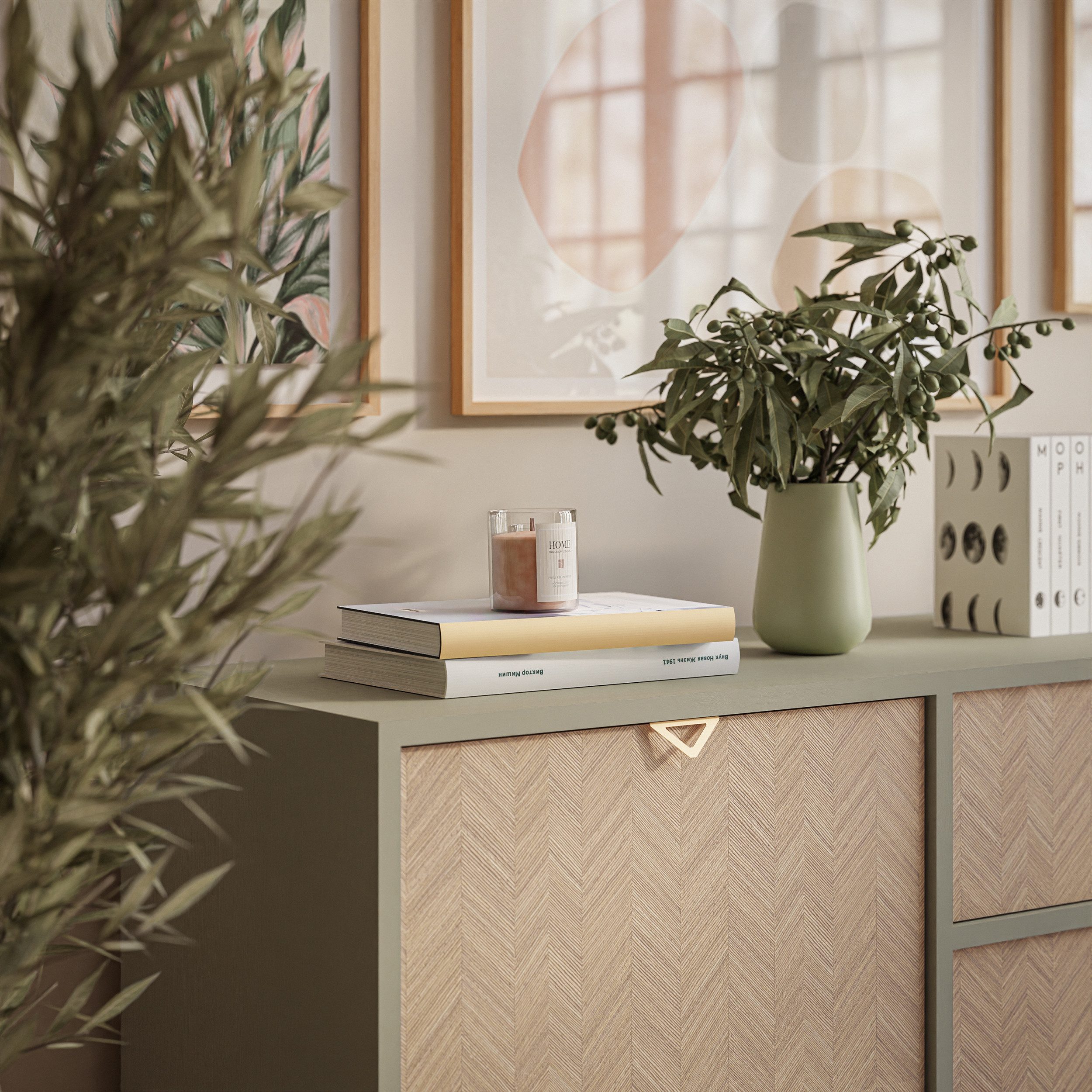 Lookway Kommode ALOE KSZD106 mit Drehtür und drei Schubladen, 106x38x80 cm – Bild 5 von 5