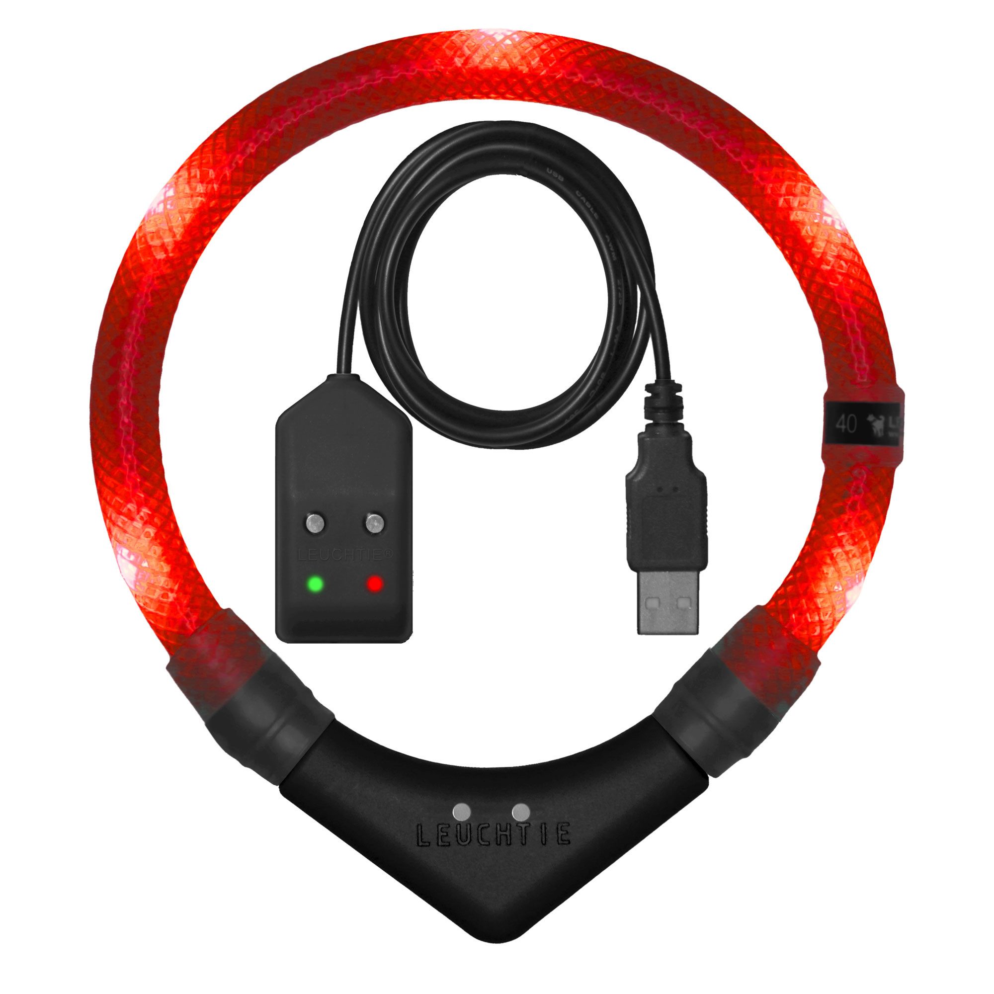 LEUCHTIE Leuchthalsband LEUCHTIE Easy Charge Bewegungssensor rot 67,5, LED-Halsband für Hunde – USB-aufladbar, wasserdicht, konstant hell von LEUCHTIE