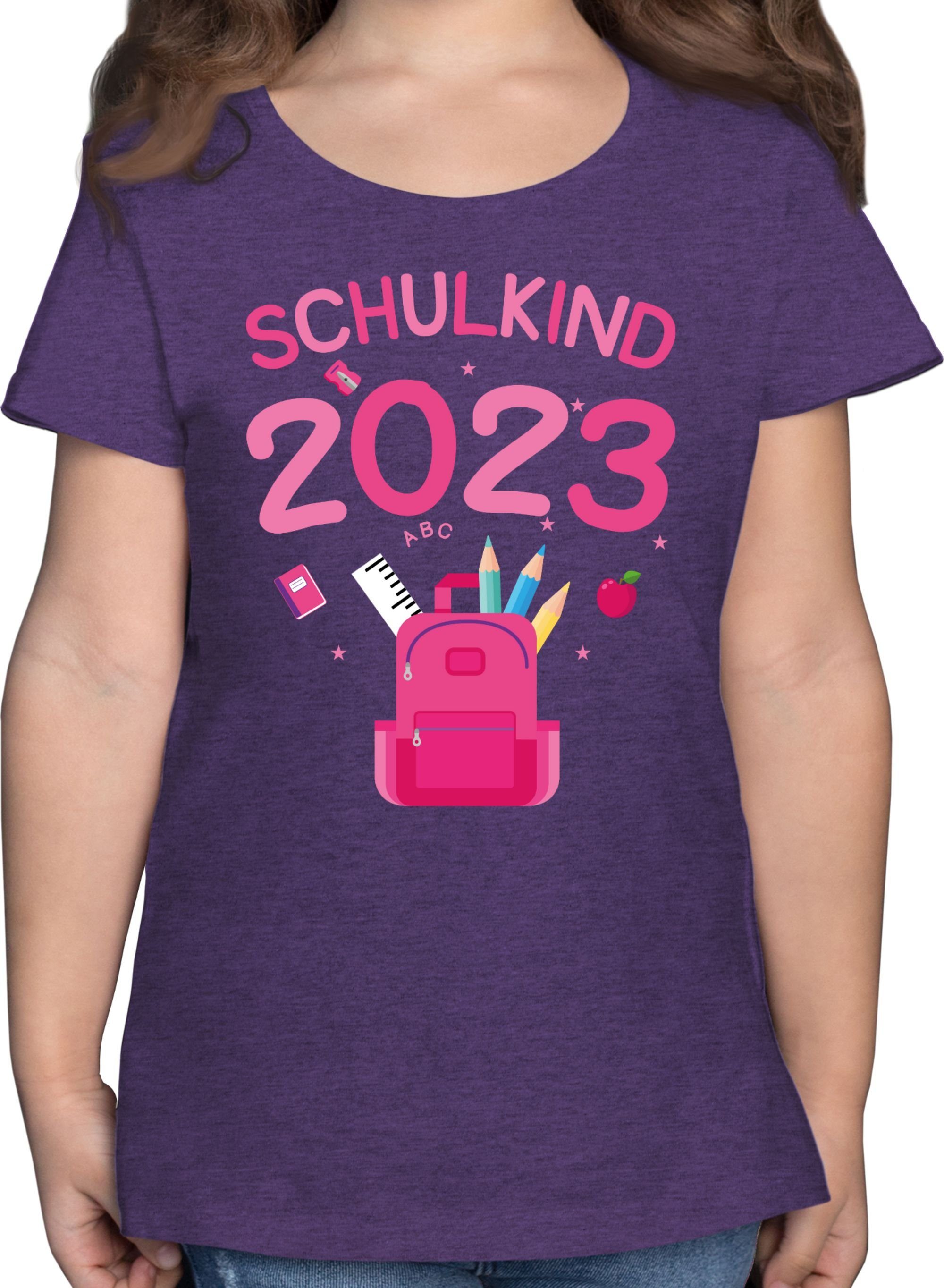 Shirtracer T-Shirt Schulkind 2023 Einschulung Mädchen 2 Lila Meliert