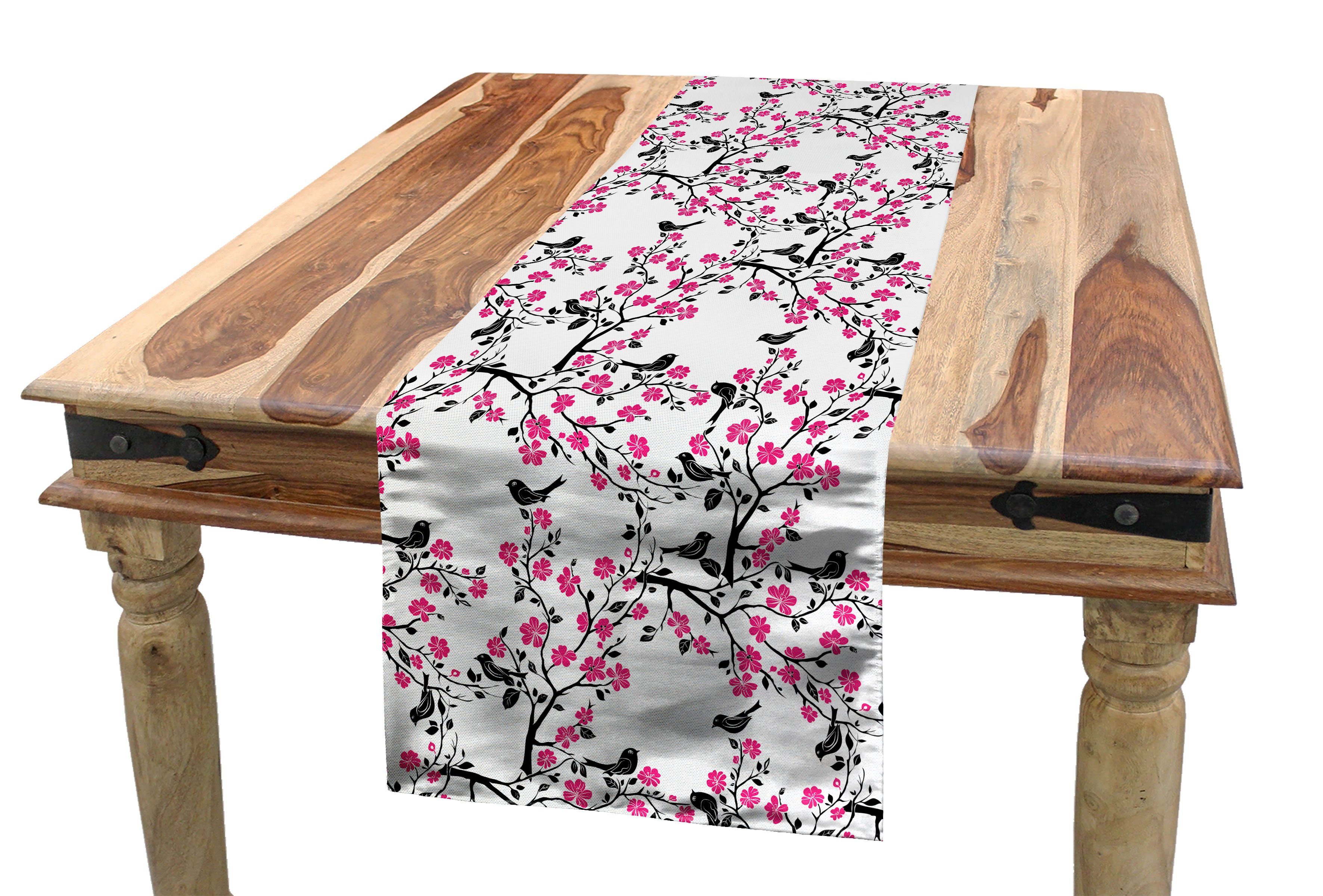 Abakuhaus Tischläufer Esszimmer Küche Rechteckiger Dekorativer Tischläufer, Kirschblüte Sakura-Baum-Vogel