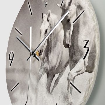 Kreative Feder Wanduhr Wanduhr „Weiße Pferde“ aus Stein (Keramik) in Schiefer-Optik (ohne Ticken; Funk- oder Quarzuhrwerk; ⌀ 30cm; außergewöhnlich)