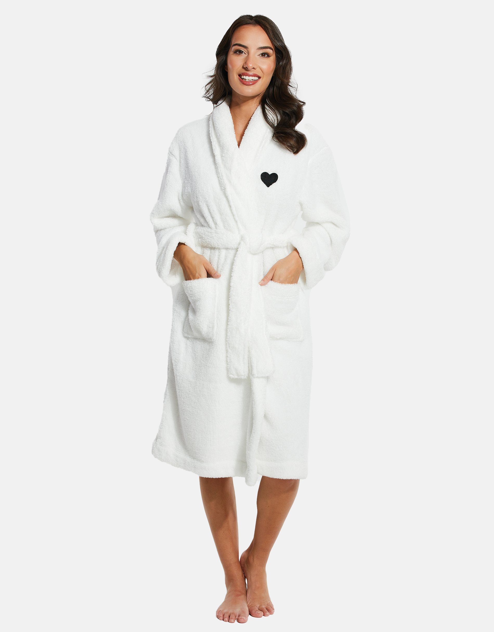 Polyester, Damenbademantel Weiß Robe, Midilänge, Threadbare Schnürverschluss Robert THB
