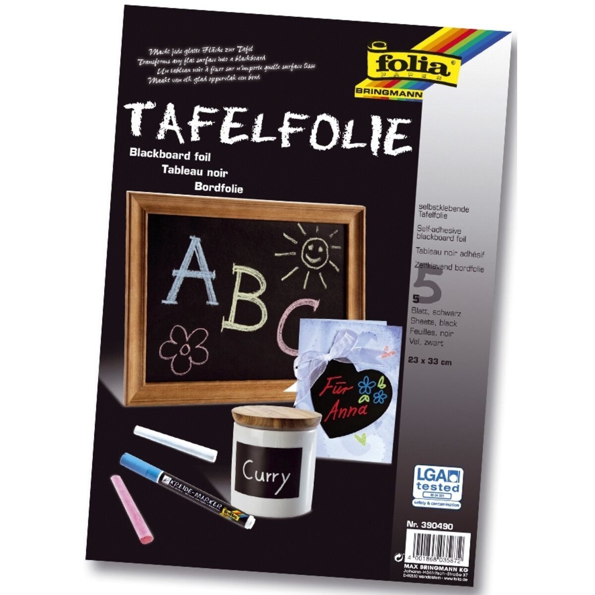 Folia Klebepad Tafelfolie - 23 x 33 cm selbstklebend schwarz.