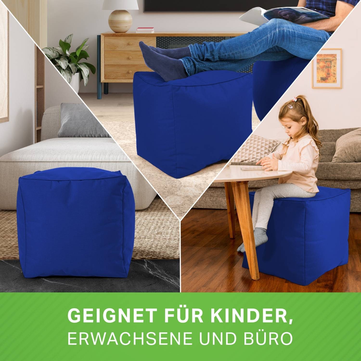 Green Bean Sitzsack Sitzkissen Erwachsene Cube und Blau Sitzhocker Füllung, mit Sitzsäcke), (Hocker Sitz-Pouf für Kinder - für Fußhocker 40x40x40cm Fußkissen EPS-Perlen Bodenkissen