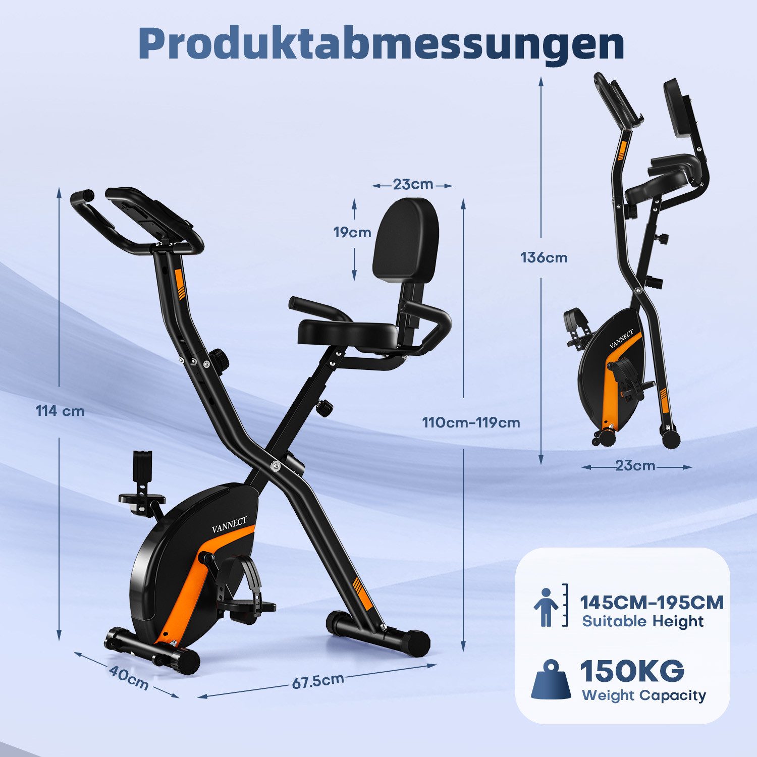 VANNECT Heimtrainer Fitnessbike, Hometrainer Fahrrad Klappbar 16 Widerstandsstufen (LCD-Monitor mit Pulssensor, 1-tlg., Leise & Komfortabel, Heimtrainer Senioren, LCD-Monitor), Herzfrequenz, Faltbare Aufbewahrung, Fitnessbikes 150KG Belastbar