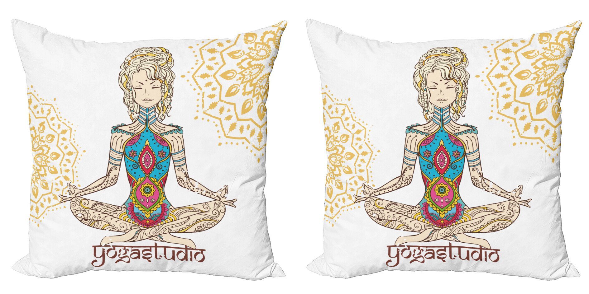 Kissenbezüge Modern Accent Doppelseitiger Digitaldruck, Abakuhaus (2 Stück), Zen Meditieren Mädchen Mandala