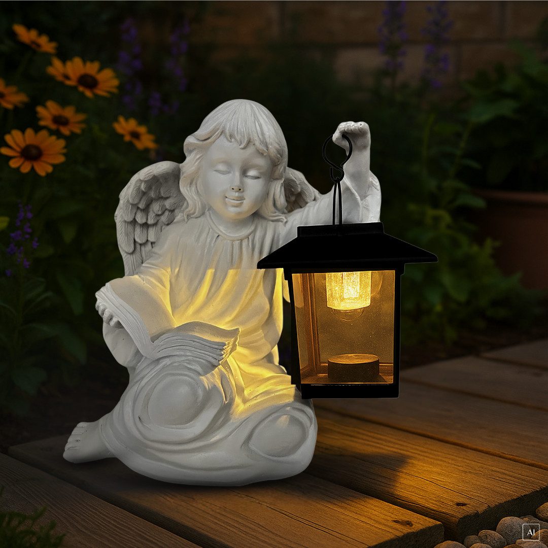 Dekofigur Engel mit Laterne, LED, Solarpanel