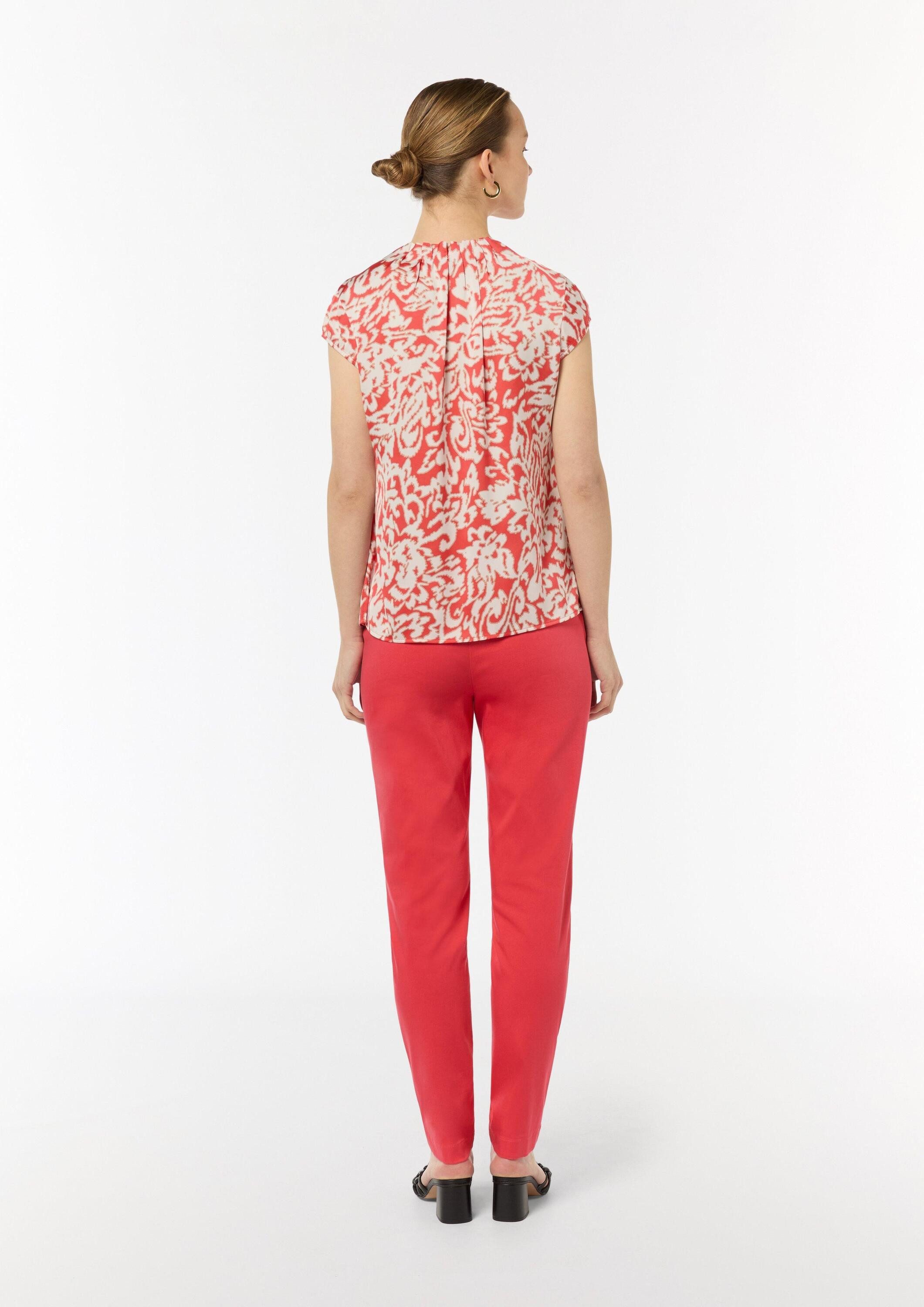 comma Kurzarmbluse Bluse Gemusterte, hochgeschlossene Bluse aus Satin