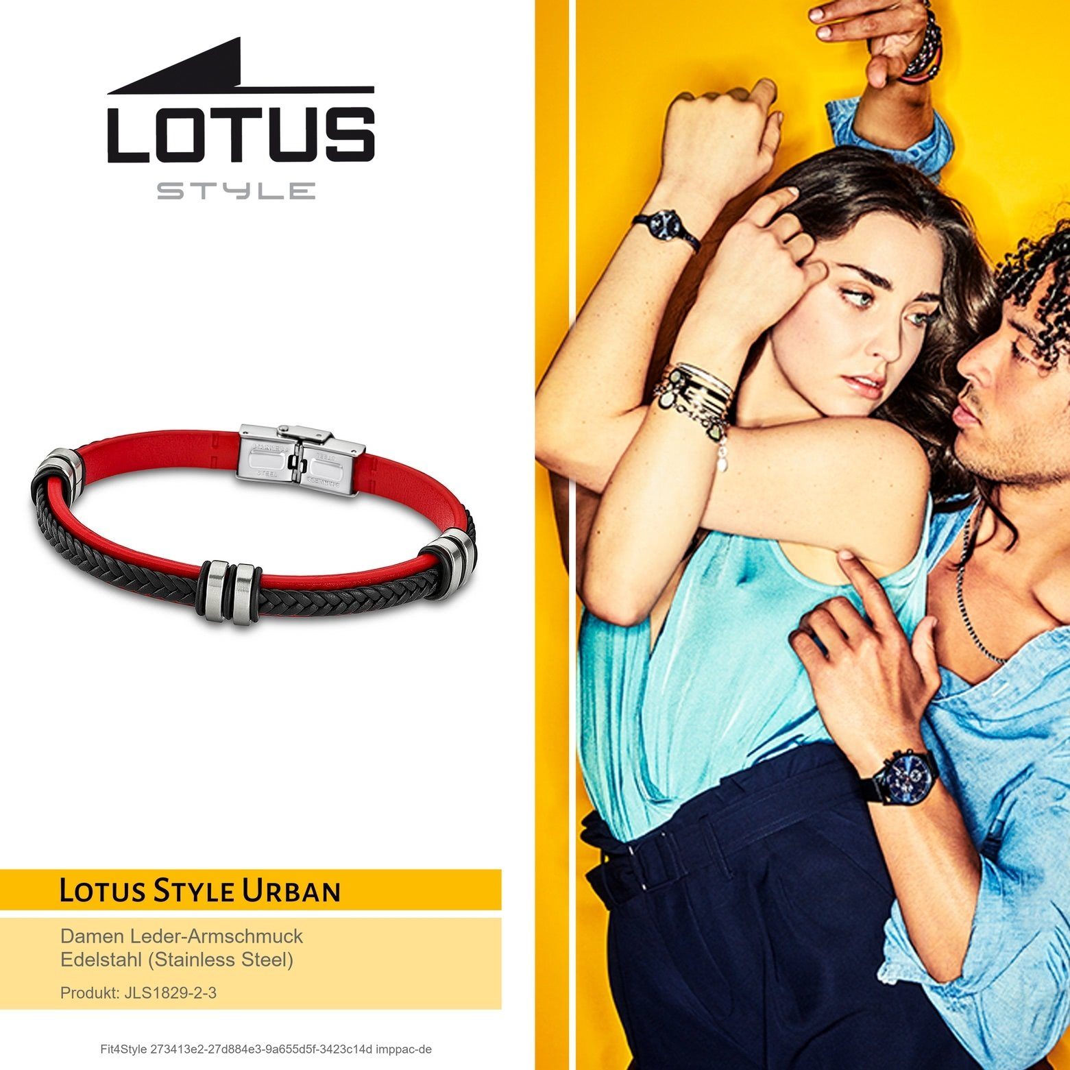 Lotus Style Damen, für Edelstahl rot Style Lotus Armband Steel), (Armband), Herren schwarz Armband aus Echtleder (Stainless