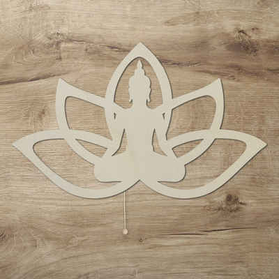Namofactur LED Dekolicht Yoga, Buddha Lotus Haltung Blume, Meditation Wandlampe aus Holz, Mit Zugschalter, LED fest integriert, Warmweiß
