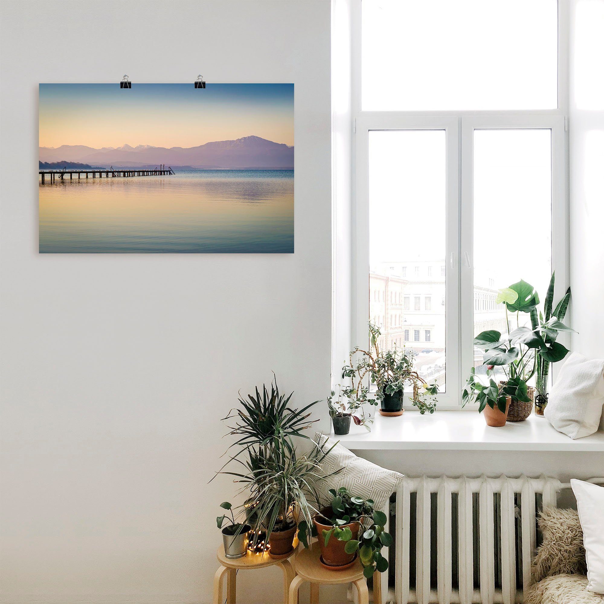 versch. Leinwandbild, Morgen als in oder Wandaufkleber Chiemsee, am Seebilder St), Größen Wandbild Alubild, Poster Artland (1