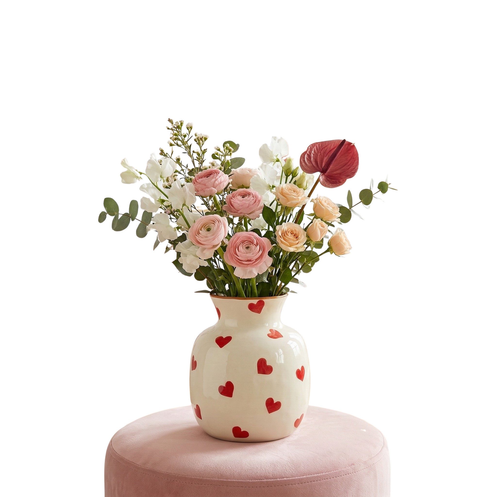 Norvéa Home Dekovase Deko-Vase mit Herzmuster aus Keramik kleine Blumenvase, Herzmuster, dekorativ, bauchige Form