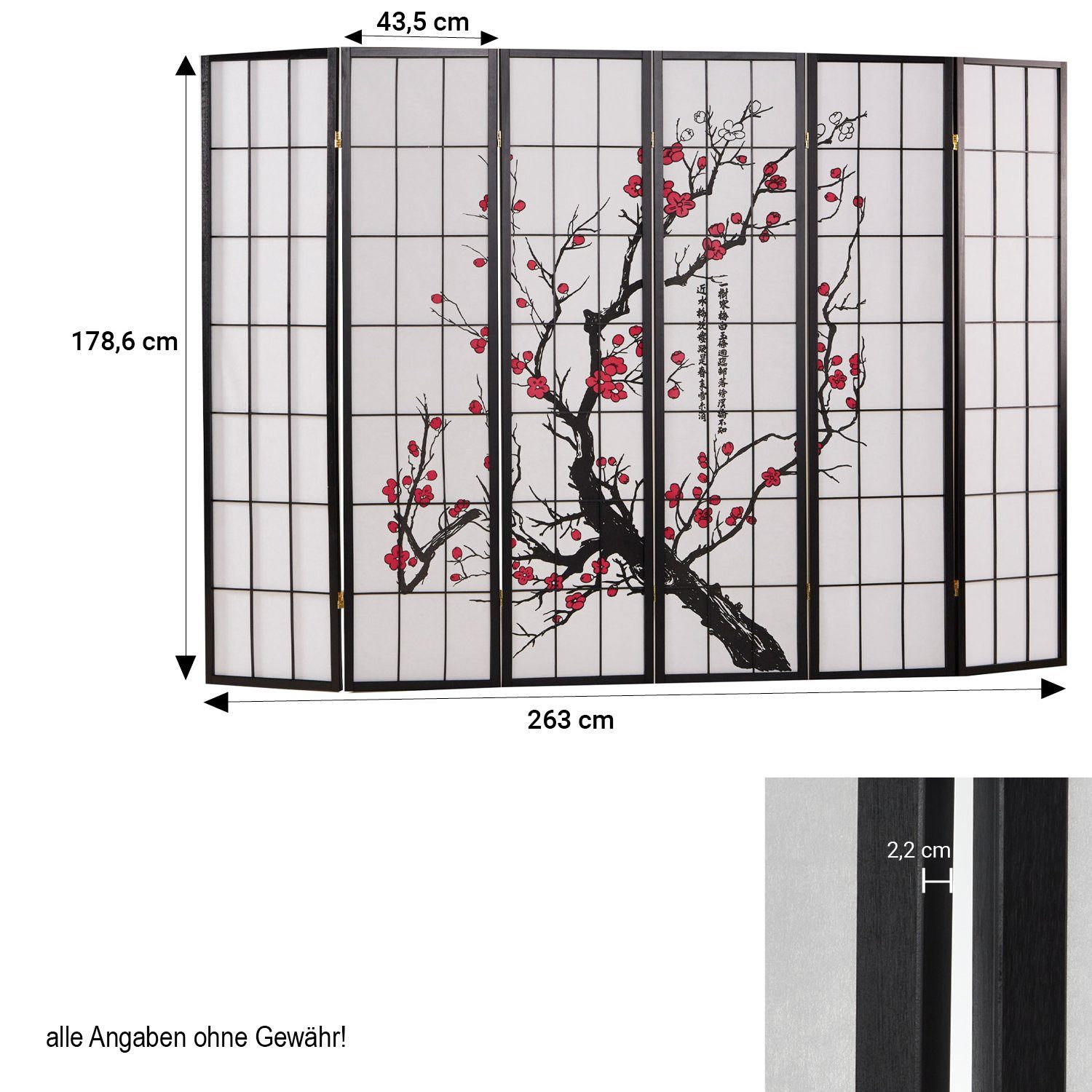 Paravent teilig Kirschblüten Weiß Homestyle4u 6 Reispapier Raumteiler