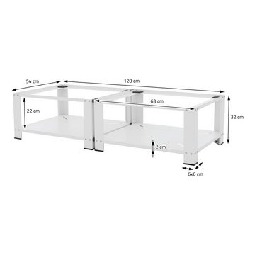 ML-DESIGN Waschmaschinenuntergestell Doppel Waschmaschinen Untergestell Waschmaschinensockel Unterbau, Weiß 128x54cm Stahl 2x 150kg 32cm hohes Podest Erhöhung Unterbau