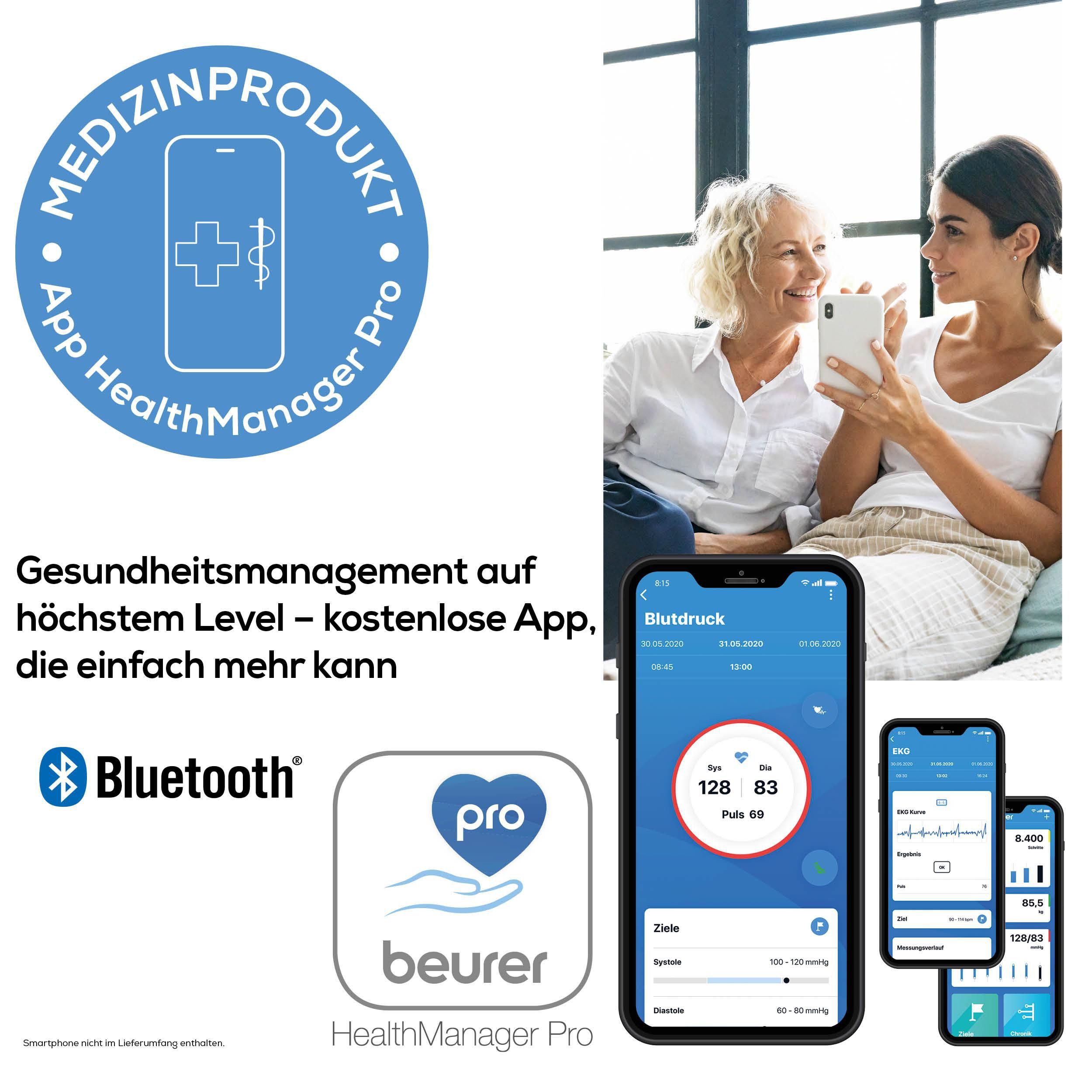 BEURER Oberarm-Blutdruckmessgerät Beurer BM 96 Blutdruckmessgerät mit EKG-Funktion, Mit 1-Kanal EKG zur Aufzeichnung des Herzrhythmus