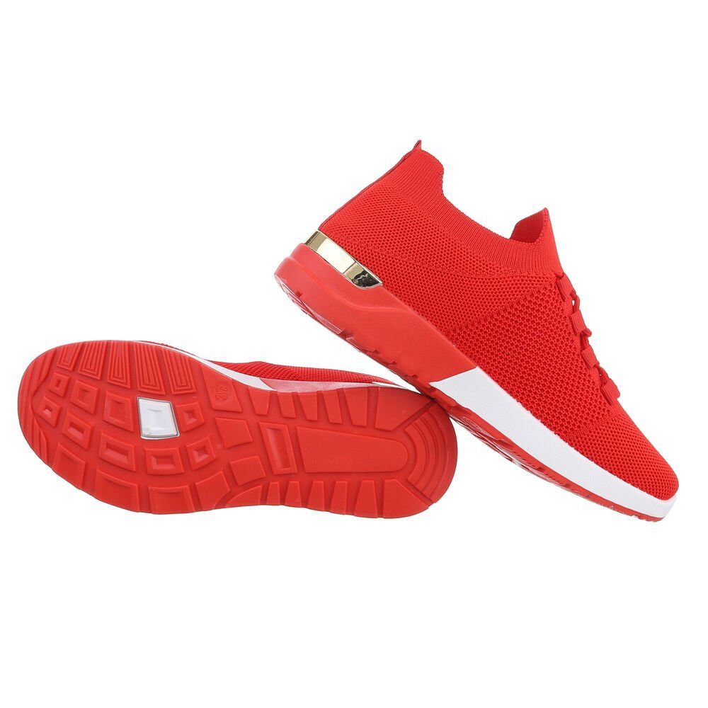 Low Ital-Design Freizeit Sneakers Rot in Flach Low-Top Damen Sneaker