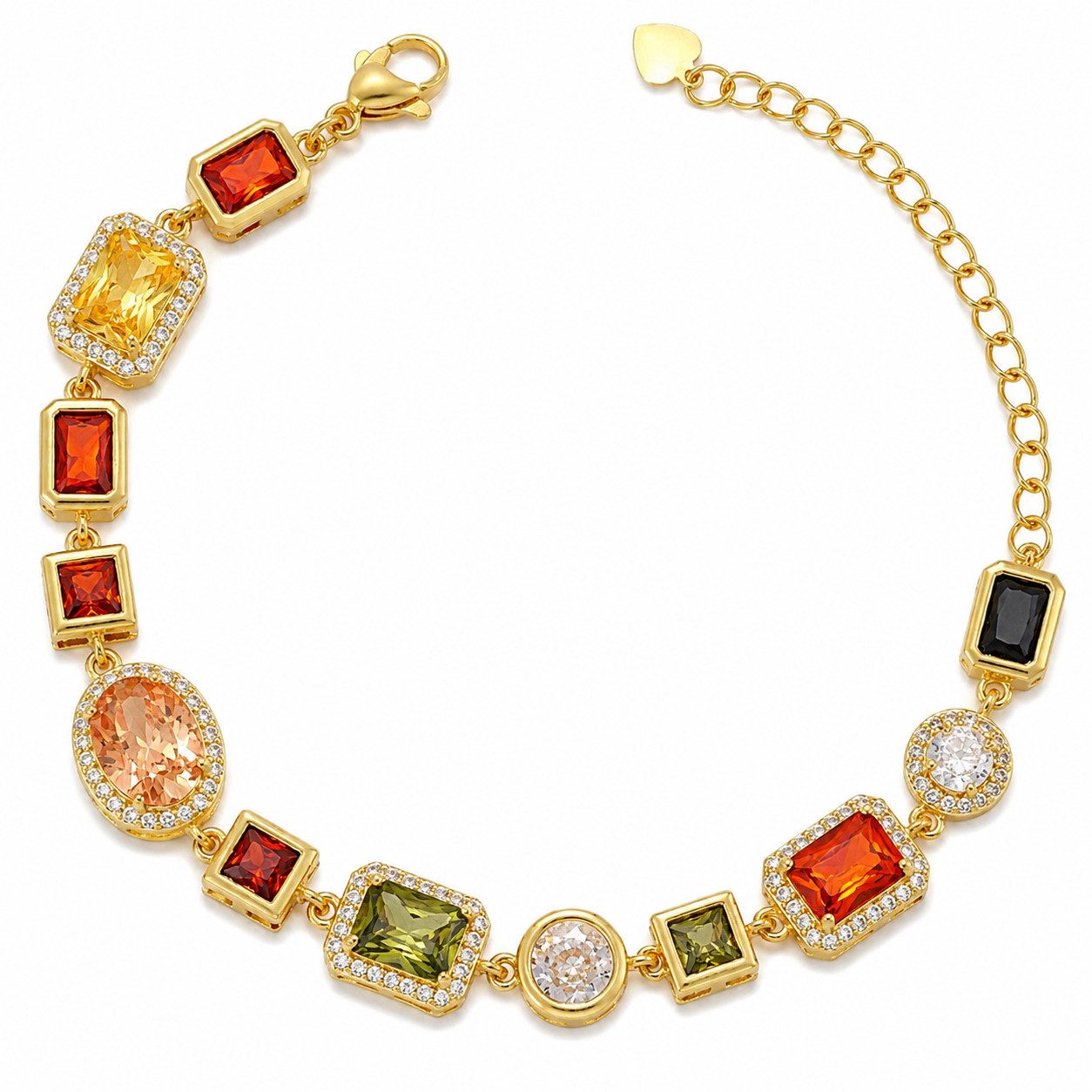 RAIKOU Collier Damen Zirkonia Schmuckset, Halskette /Armband, gold/silberfarben, Farbige Zirkonia-Steine