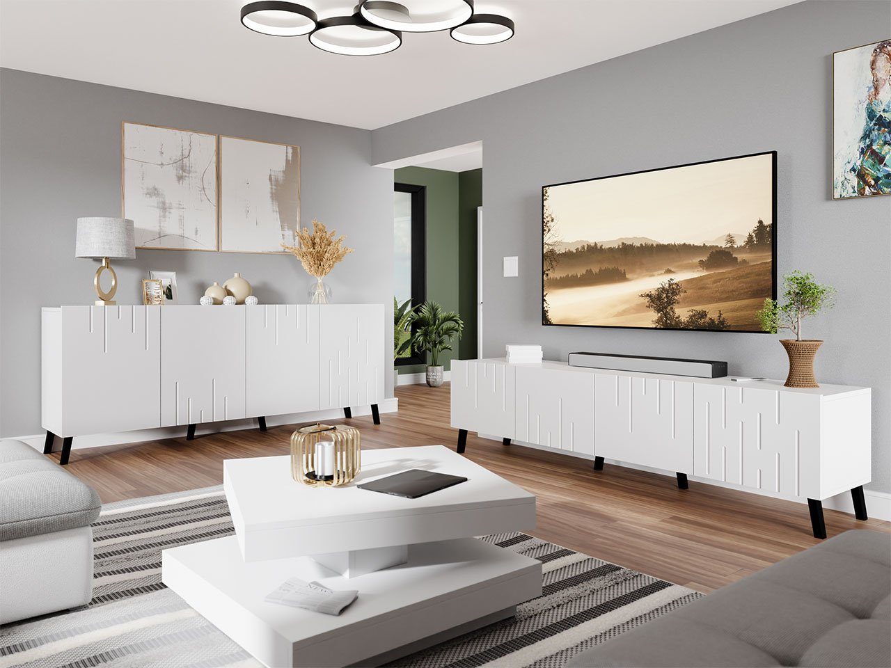 MIRJAN24 Wohnzimmer-Set Bari, (2er-Set, Kommode, TV-Lowboard), Ohne Griffe, Fronten gefräst