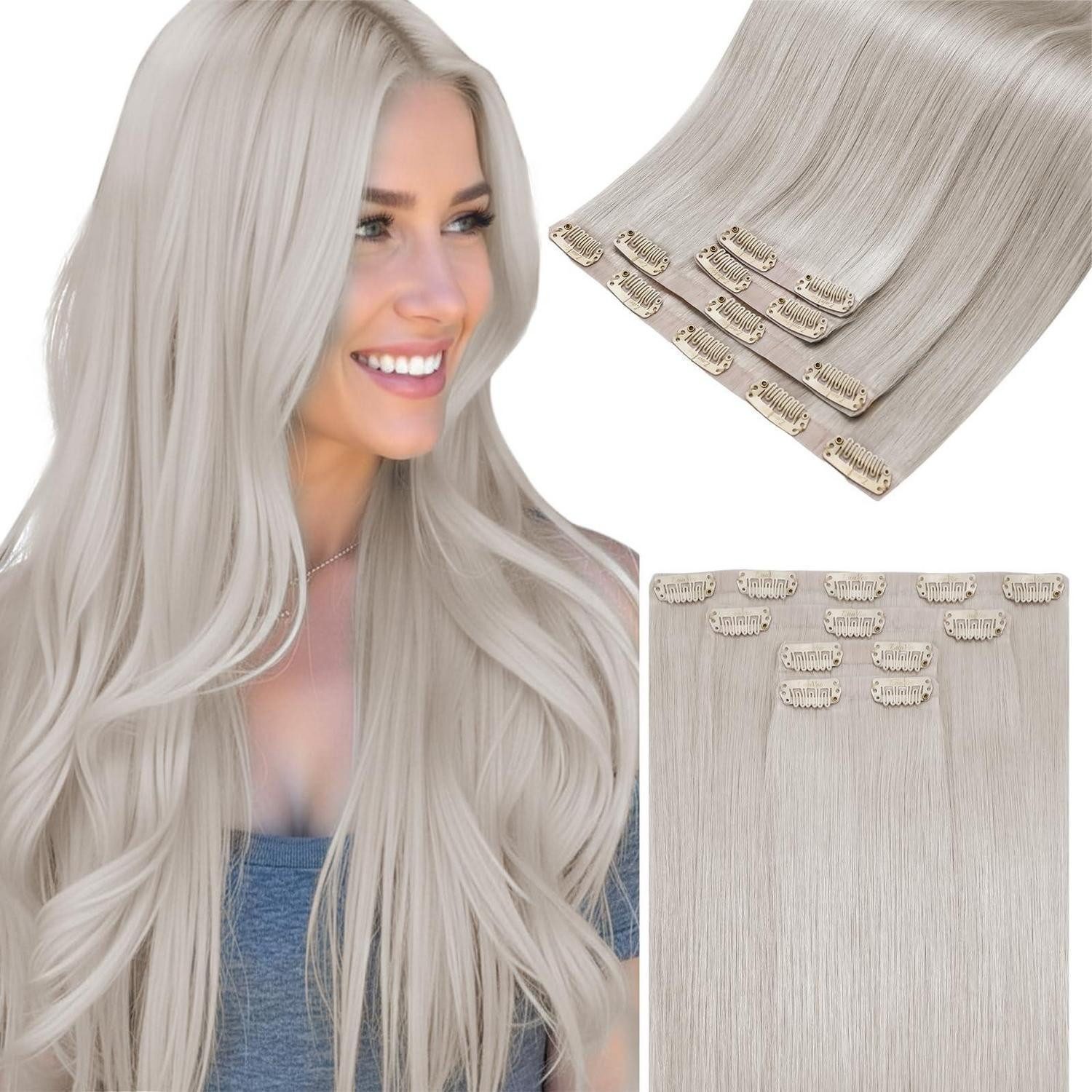 Echthaar-Extension Extensions Clip in Echthaar Blond 35cm-4PCS 2.3#60-Invisible