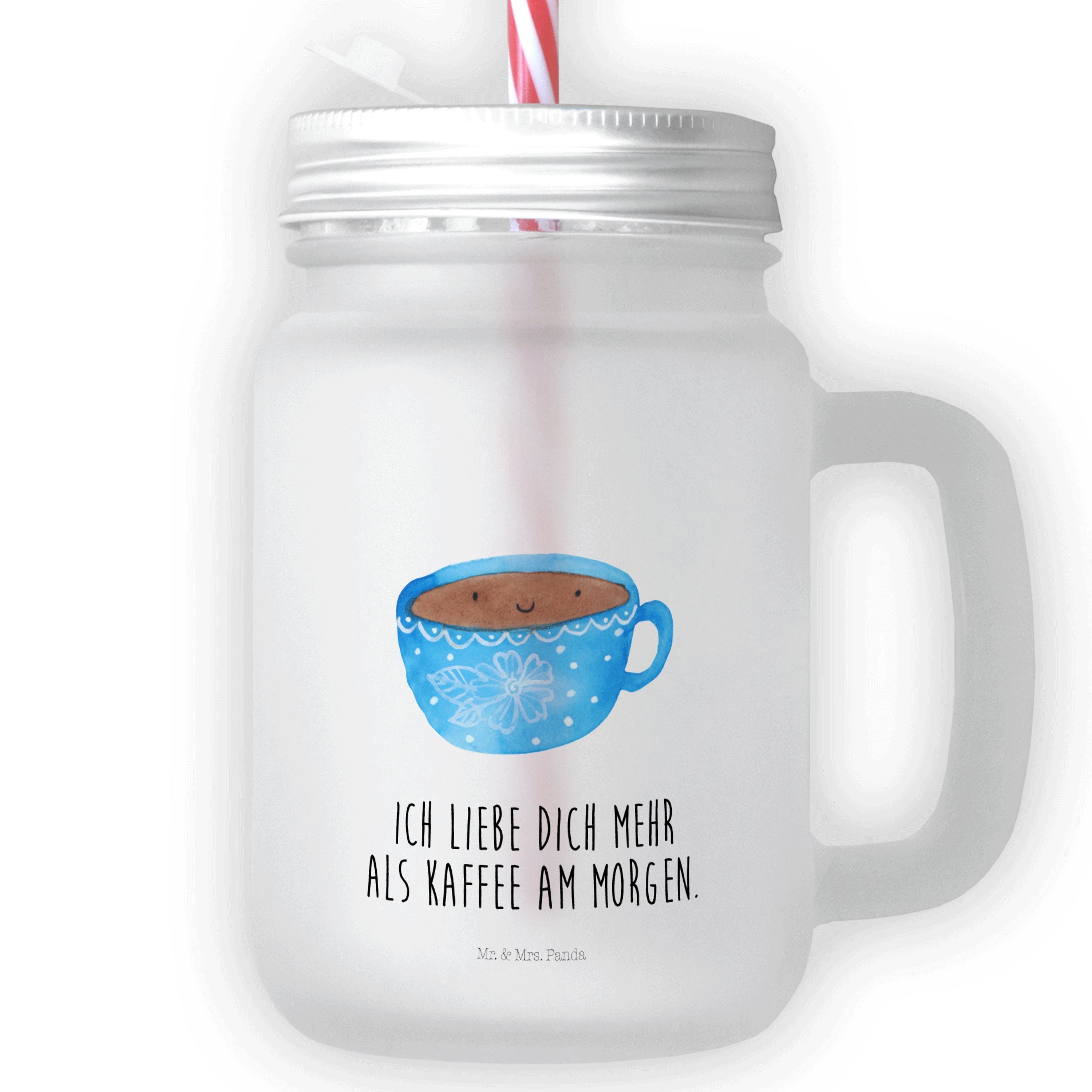 Mr. & Mrs. Panda Glas Kaffee Tasse - Transparent - Geschenk, Tiermotive, Einmachglas, Schra, Premium Glas