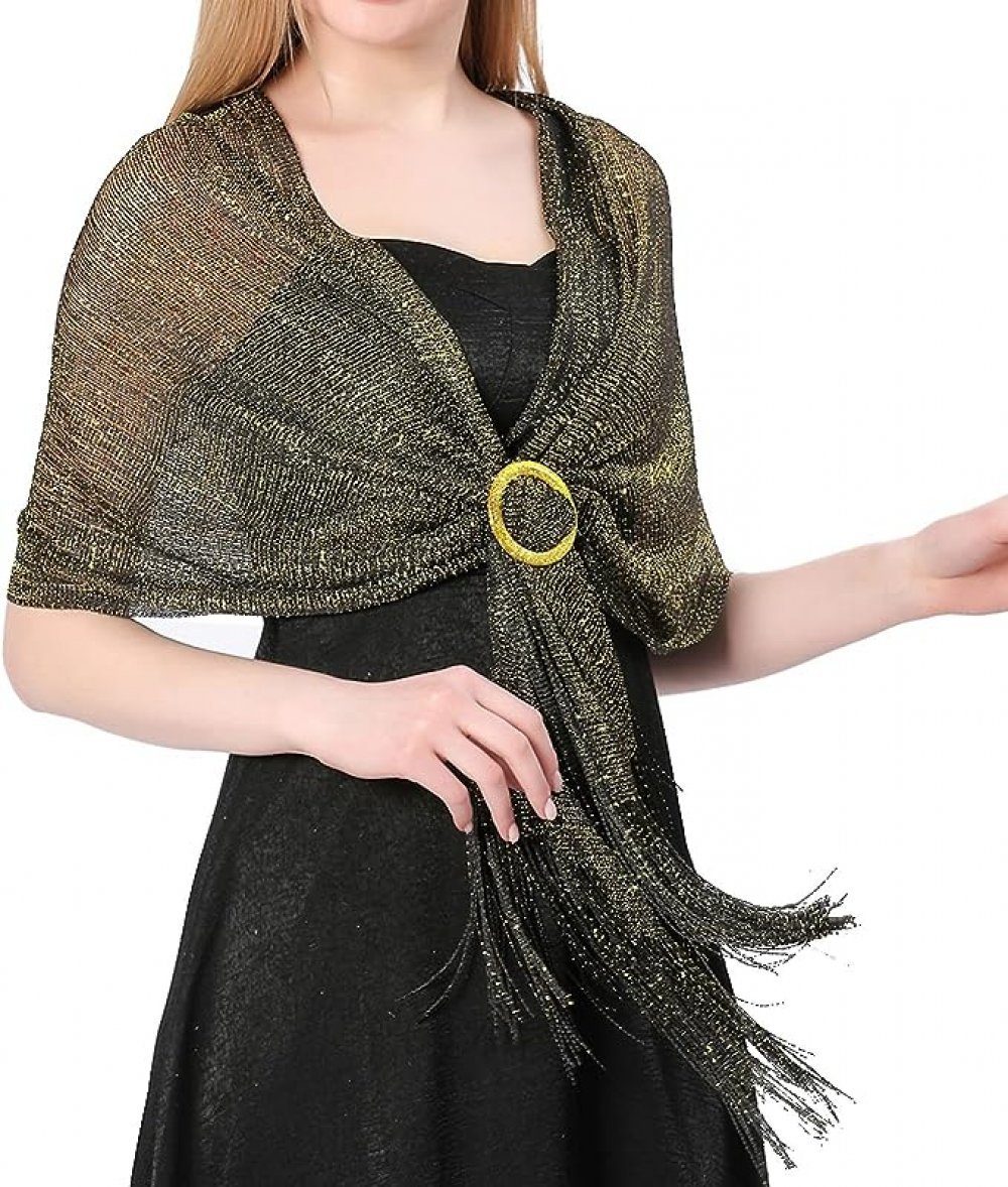 WaKuKa Schal Holiday metal buckle shawl suitable for sparkling evening parties SchwarzesGold