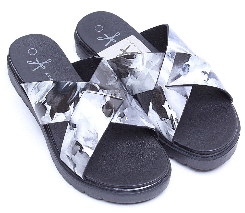 Schwarz-weiße Schlappen/Flip-Flops mit verflochtenen Streifen 38 EU Badeschuh