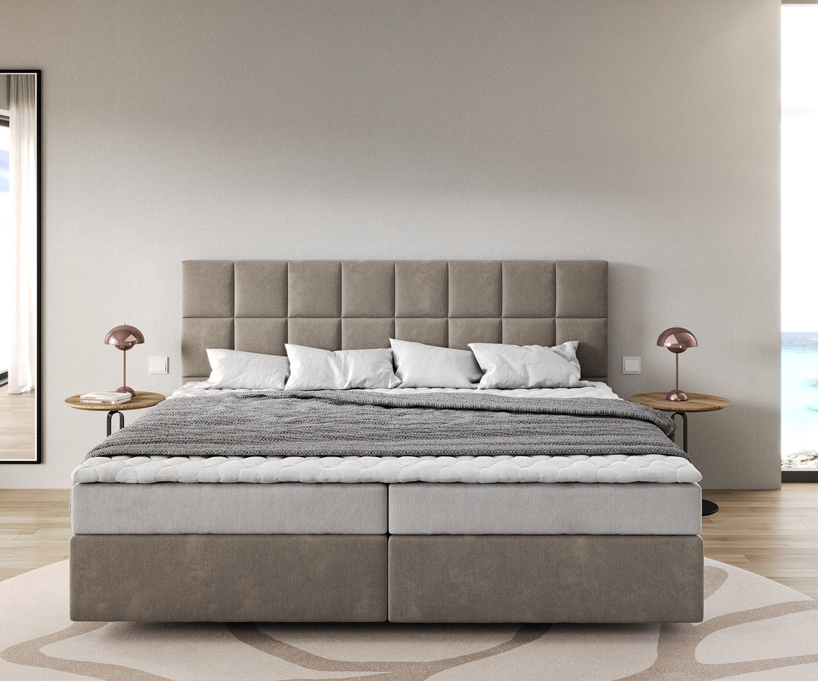 DELIFE Boxspringbett Dream-Fine, Mikrofaser Beige 200x200 cm Bonell-Matratz günstig online kaufen