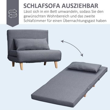 HOMCOM Sessel Rückenlehne Liege, Leinenimitat Tannenholz, Grau, 94 x 78 x 80 cm (2-Sitzer Sofa, 1-St., 1 x Einzelschlafsofa), mit Bettfunktion