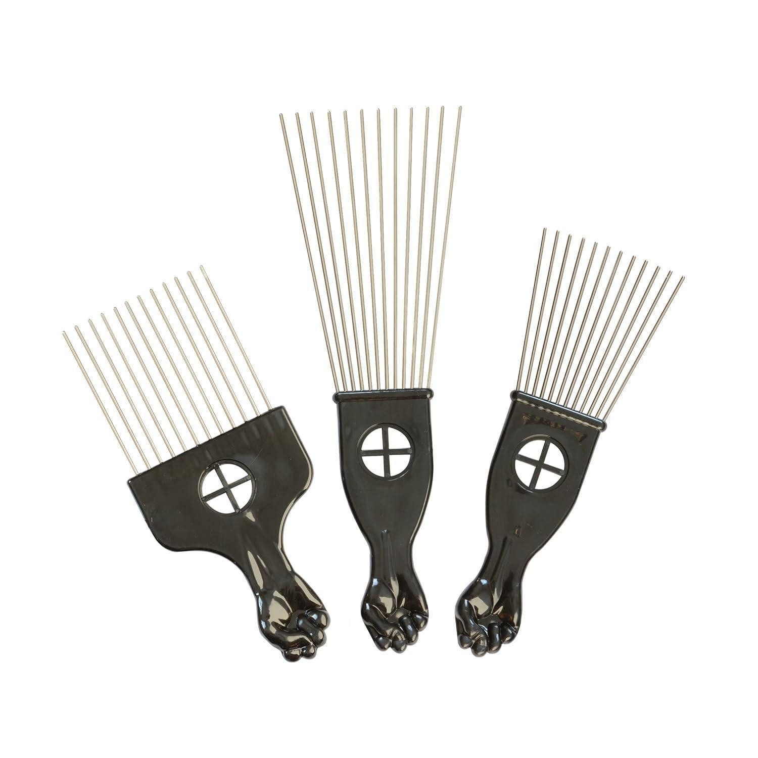 LuxusKollektion Lockenkamm 3er Set Afro Kamm Metall Breitzahn Haar Pick Styling Tools