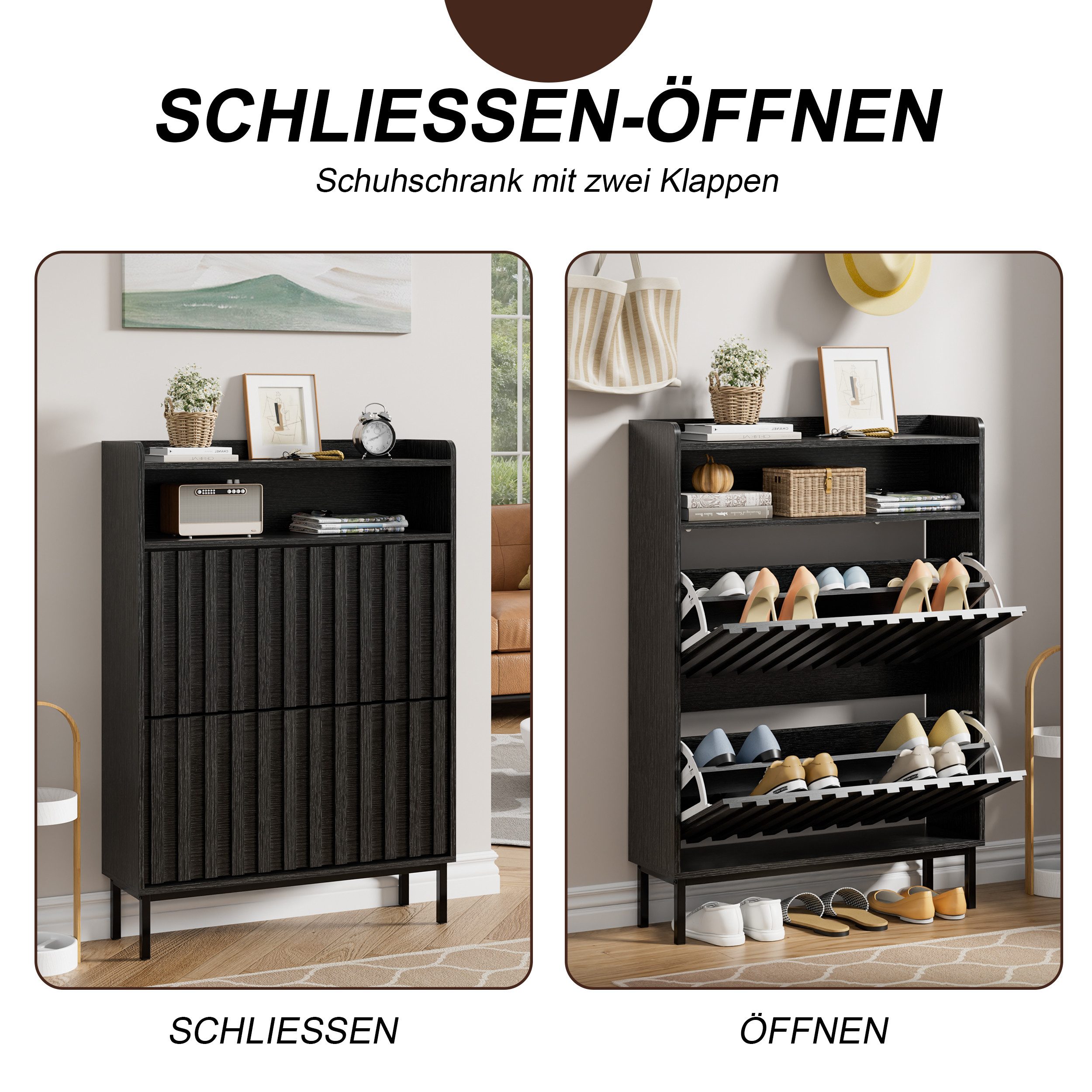 UEV Schuhschrank mit 2 Klappen Schuhregal Schukipper schmal platzsparend (Modern Schuhaufbewahrung mit Oberplatte Platzsparend, Anti-Kipp-Vorrichtung für Eingan – Bild 5 von 5