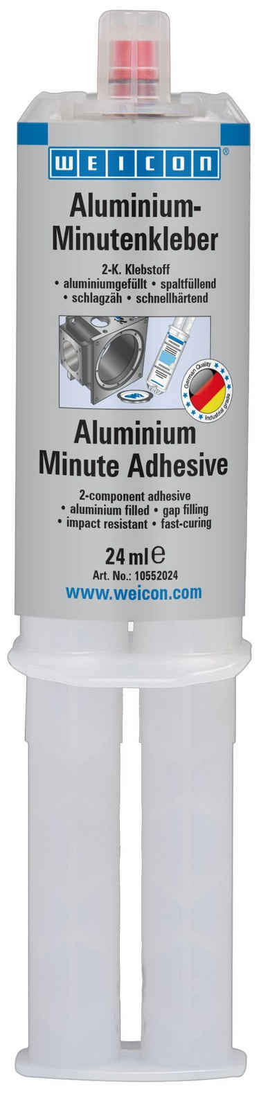 WEICON Klebstoff Aluminium-Minutenkleber, Epoxidharzklebstoff, 24 ml, (Set), Zum Auffüllen von Rissen und Löchern