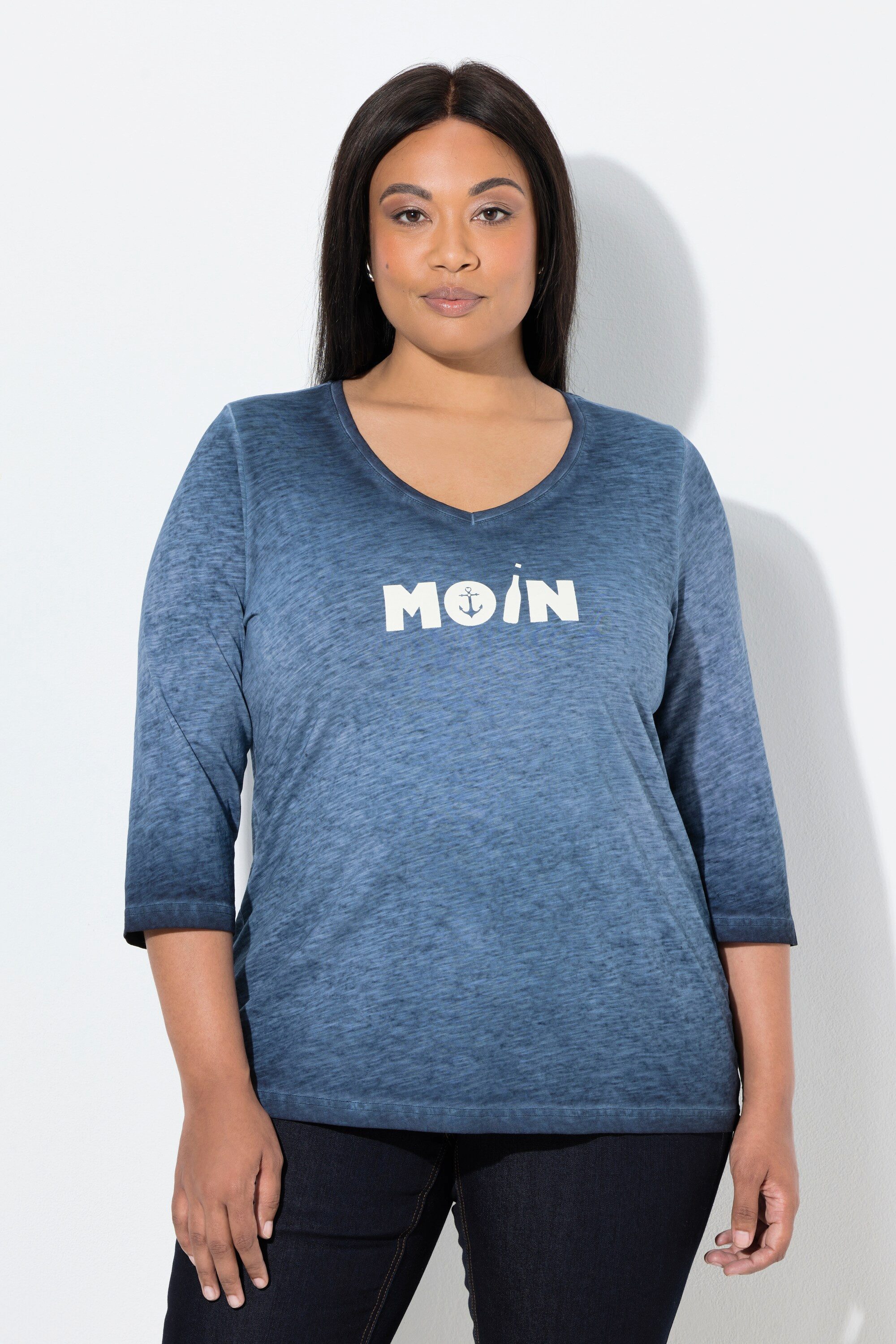 Ulla Popken T-Shirt Shirt Moin V-Ausschnitt 3/4-Arm günstig online kaufen