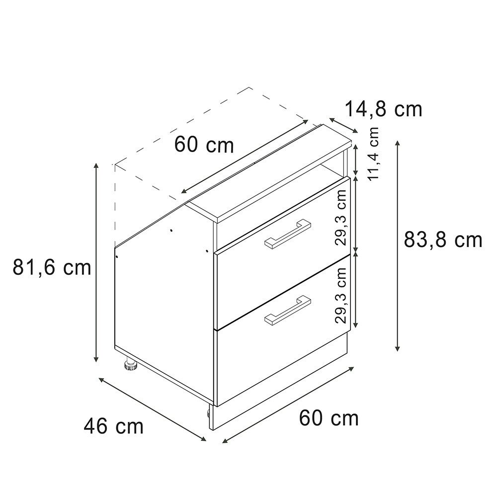Vicco Unterschrank R-Line, Weiß Landhaus/Weiß, 60 cm mit 2 Schubladen (1-St)