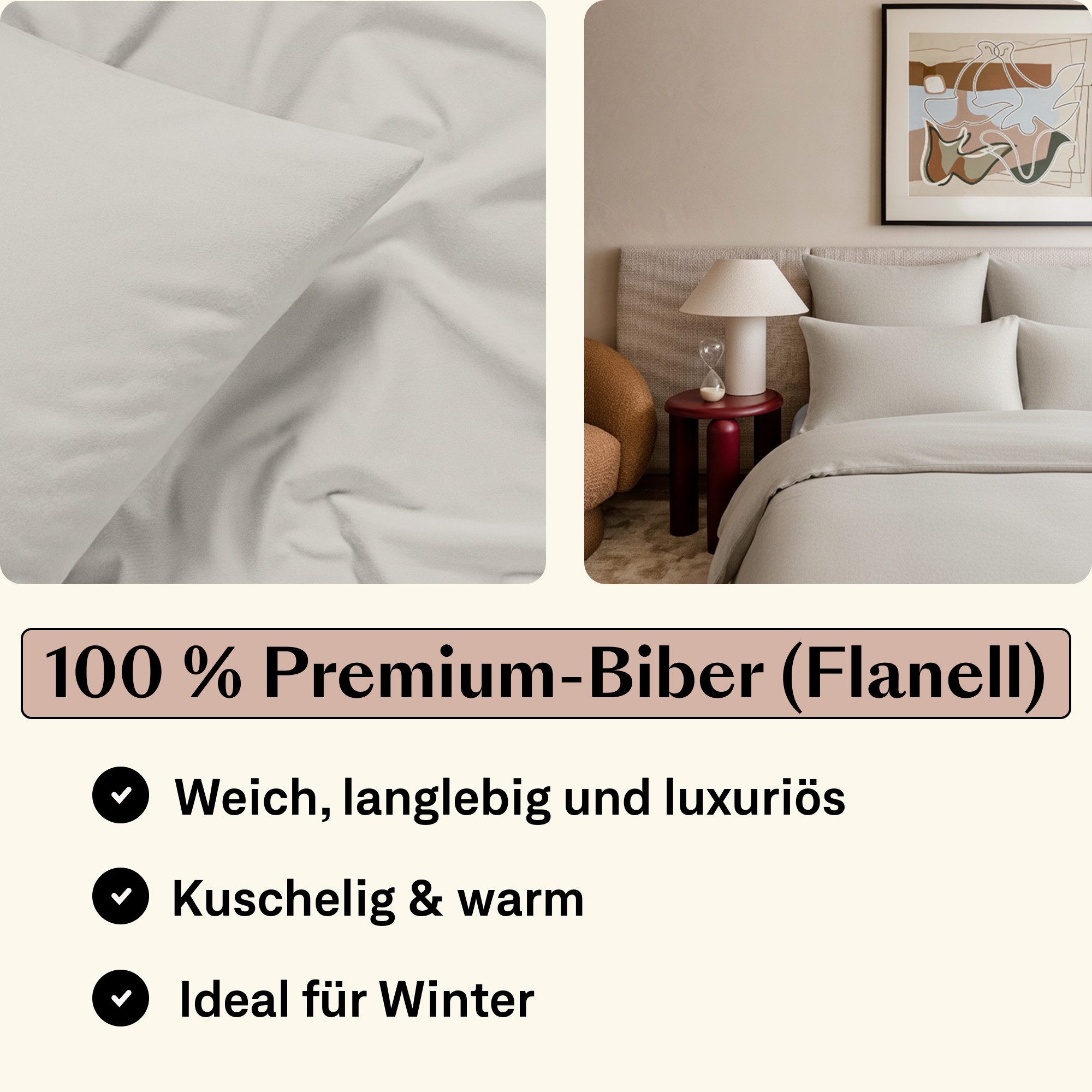 Amqua Bettwäsche Premium Biber / Flanell Winterbettwäsche Set, 100% Baumwolle, OEKO-TEX zertifiziert, weich & atmungsaktiv für Herbst & Winter