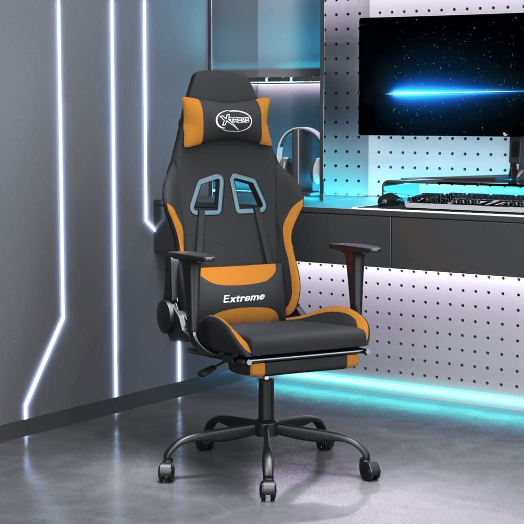 vidaXL Bürostuhl Gaming-Stuhl mit Fußstütze Drehbar Schwarz und Dunkelgelb Stoff Gaming