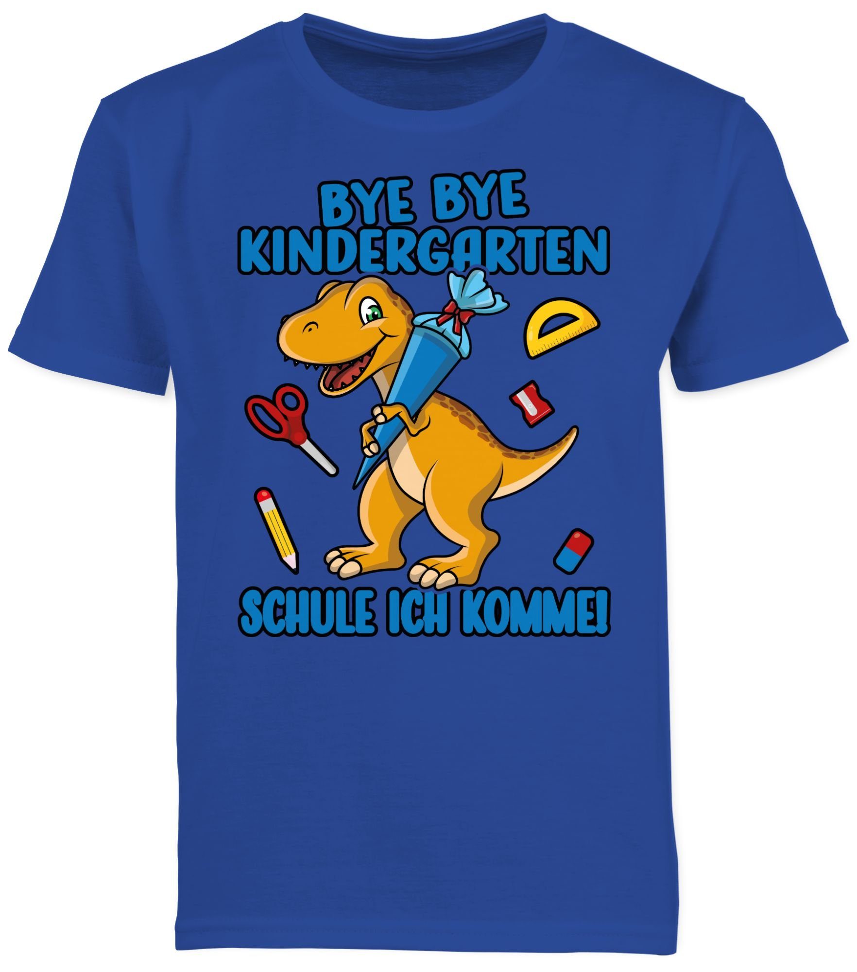 Kinder Kids (Gr. 92 - 146) Shirtracer T-Shirt Bye Bye Kindergarten - Schule ich komme  Mit Dino und Schultüte - Schulkind Einsch