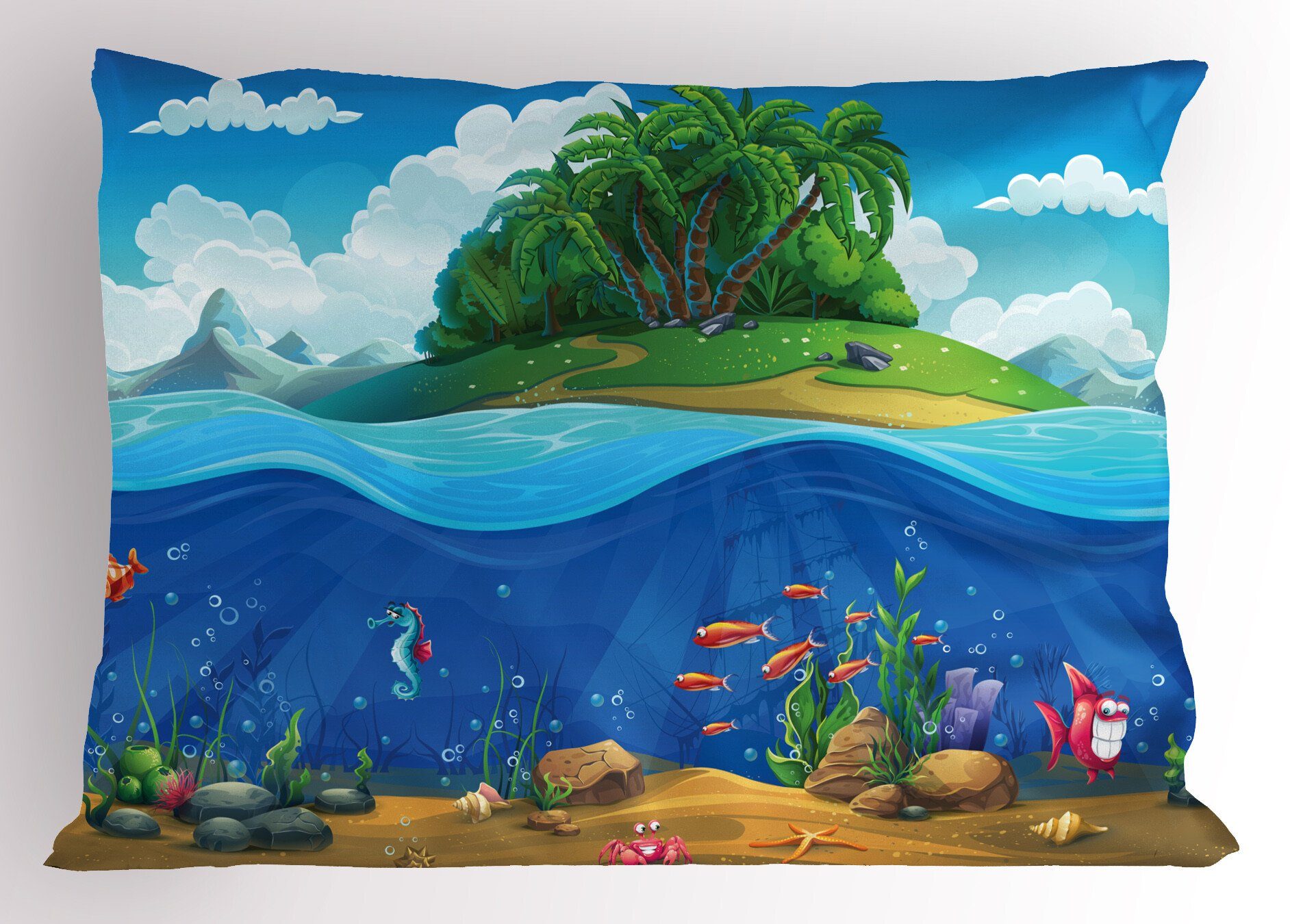 Kissenbezüge King Dekorativer Stück), Grafik-Strand Size Cartoon Standard (1 Kissenbezug, Gedruckter Abakuhaus Unterwasser
