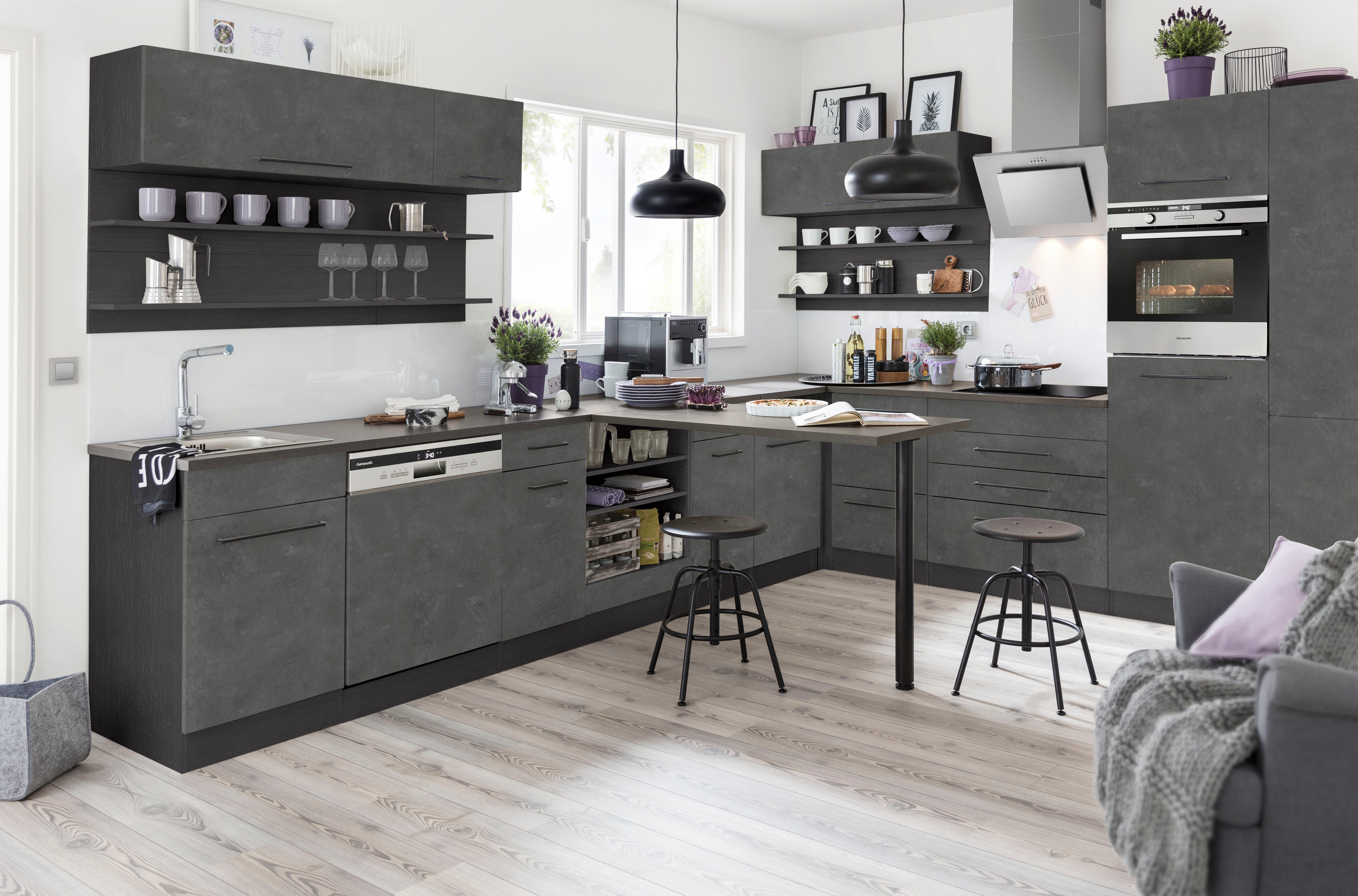 KOCHSTATION Klapphängeschrank KS-Tulsa 110 cm breit, mit 1 Klappe, schwarzer Metallgriff, MDF Front