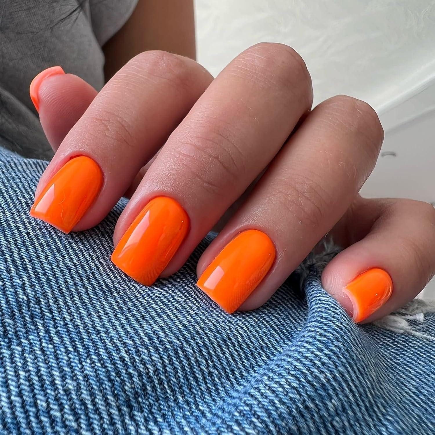LuxusKollektion Kunstfingernägel Kunstnägel PressOn Acryl JellyGel Mandel Sarg 24Stück Eckig Orange