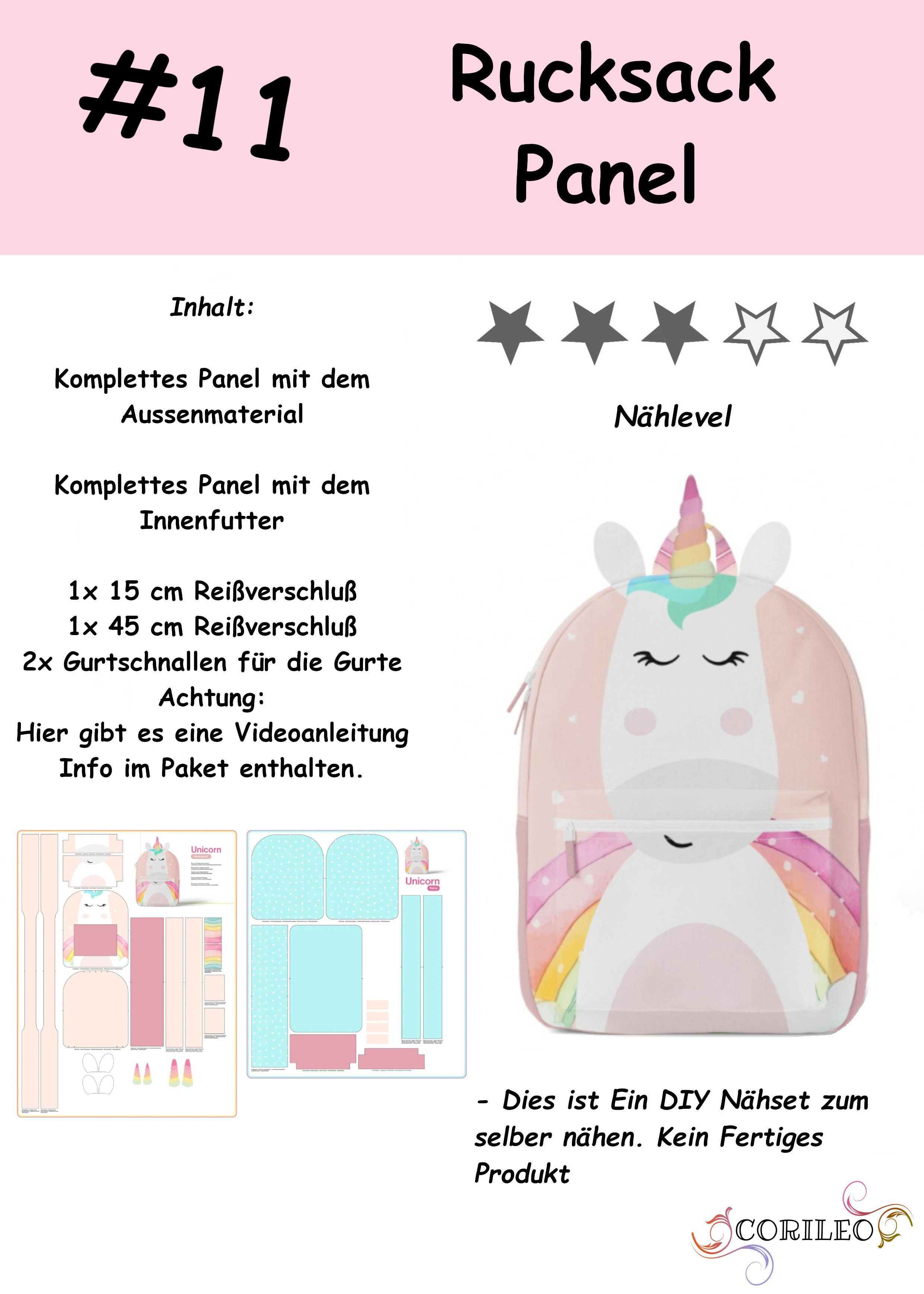 Corileo Kreativset Nähset Kinder Rucksack - Einhorn - Nähpaket Kinderrucksack