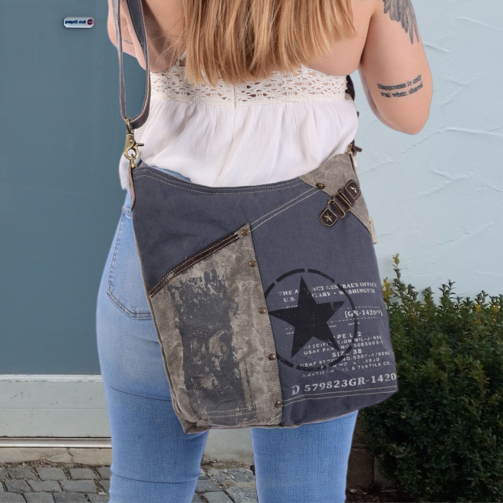 Leder, Crossbody abnehmbaren Vintage Handtasche, Schultertasche mit Canvas Hobo Sunsa echt Tasche Umhängetasche Damen Umhängeriemen