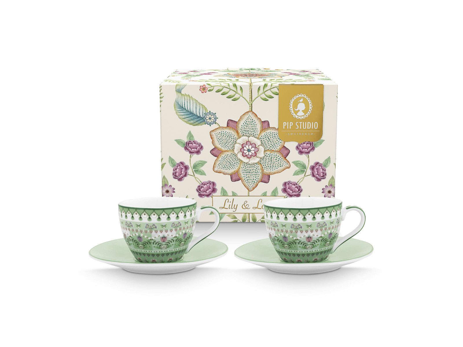 Espressotasse Lily&Lotus Light Green Espressotasse mit Untertasse 120ml Set2
