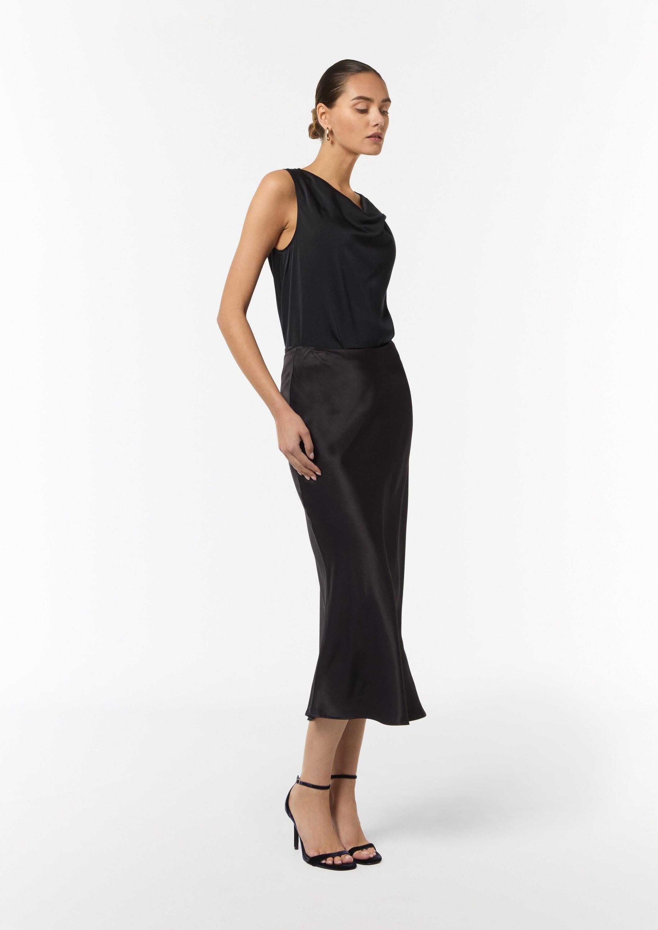 comma Blusentop Bluse Satiniertes Blusentop mit Wasserfall-Ausschnitt