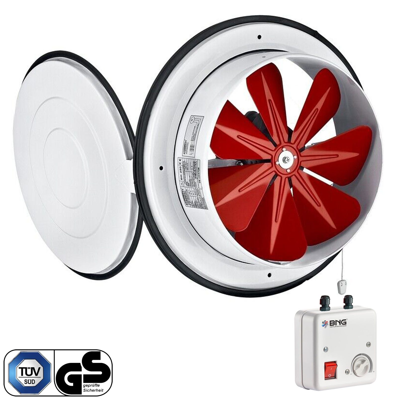 BVN VENTILATION SYSTEMS & ELECTRICAL MOTORS Wandventilator Wandventilator Axial Lüfter mit Klappe Fensterlüfter BK mit Regler