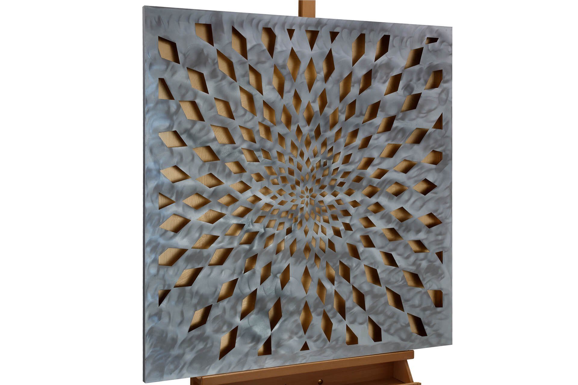 Wandrelief 3D handgefertiges Shimmer Metallbild 80x80 KUNSTLOFT cm, Fascination