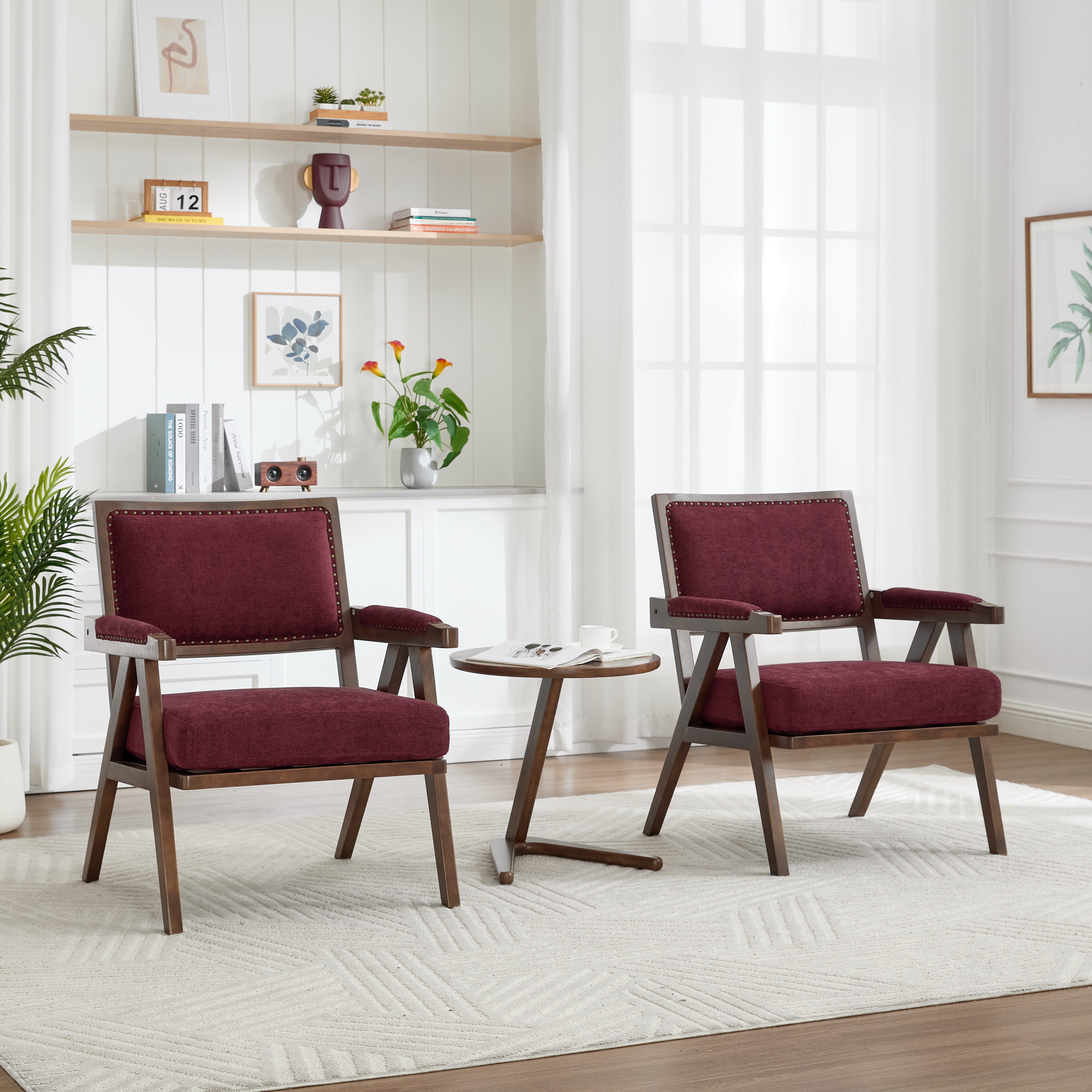 REDOM Loungesessel mit Stoffbezug, Armlehnen & Holzrahmen, gepolstertes Komfortkissen (mit Armlehnen und Holzrahmen, verdicktem Sitzkissen, robust bis 250kg)