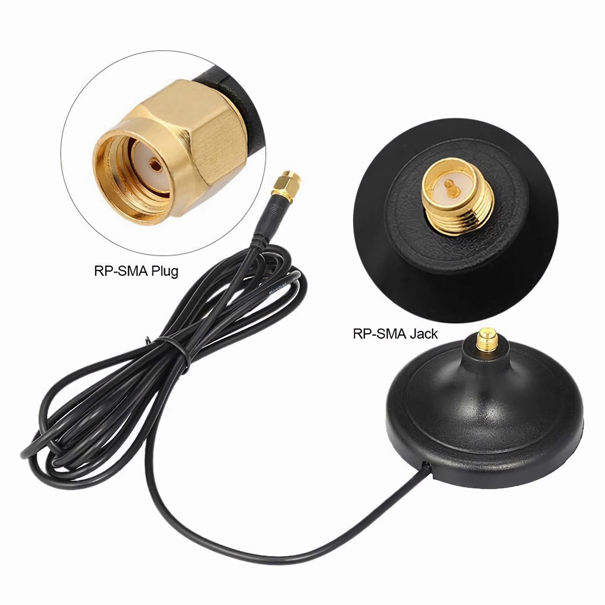 Bolwins O13C 3m WLAN RP-SMA Kabel Antenne Verlängerungskabel Adapter Standfuss Verlängerungskabel, RP-SMA Stecker, RP-SMA Buchse (300 cm), Reverse-SMA, mit Standfuß, verlustarme Signalübertragung