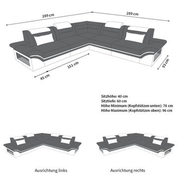 Sofa Dreams Ecksofa Sofa Leder Brianza L Form Ledersofa, Couch, mit LED, wahlweise mit Bettfunktion als Schlafsofa, Designersofa